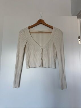 Urban Outfitters Cream Ribbed Button-Up Cardigan